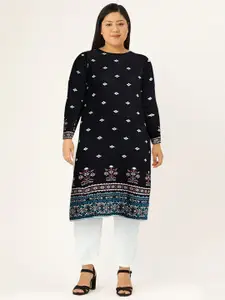 Sangria Women Blue Ethnic Motif Woven Design Winter Straight Kurta