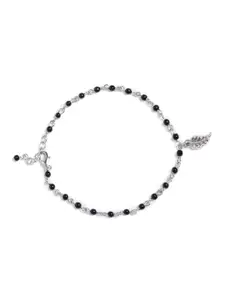 Carlton London Set of 2 Silver-Toned & Black Rhodium-Plated Beaded Handcrafted Anklets