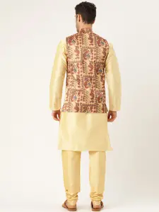 SOJANYA Men Beige Printed Kurta with Churidar