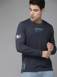 Roadster Men Navy Blue Printed Round Neck Pure Cotton T-shirt