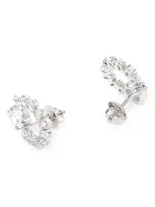 Clara Silver-Toned Rhodium-Plated Zirconia-Studded 92.5 Sterling Silver Circular Studs