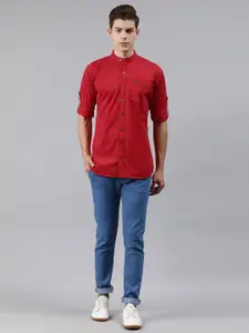 Urbano Fashion Men Red Slim Fit Solid Casual Shirt