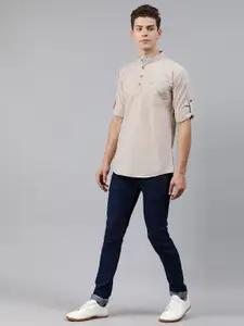 Urbano Fashion Men Beige Slim Fit Solid Half Placket Casual Shirt