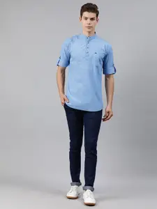 Urbano Fashion Men Blue Slim Fit Solid Half Placket Casual Shirt