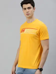 Van Heusen Sport Men Yellow Printed Round Neck Pure Cotton T-shirt