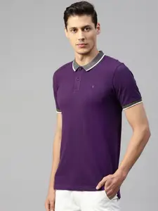 Van Heusen Sport Men Purple Solid Polo Collar T-shirt