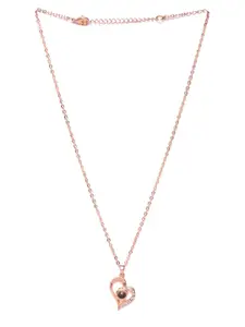 YouBella Rose Gold-Plated Stone-Studded Heart-Shaped Pendant with Chain