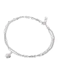 Carlton London Set of 2 Silver-Toned Rhodium-Plated Layered Floral Link Anklets