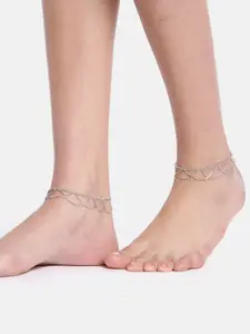 Carlton London Set of 2 Silver-Toned Rhodium-Plated Layered Anklets