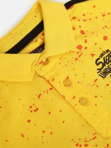 Gini and Jony Boys Yellow  Red Abstract Print Polo Collar Pure Cotton T-shirt