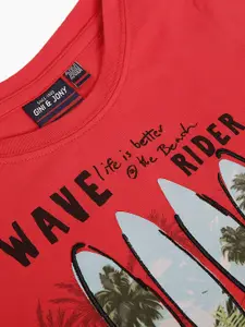 Gini and Jony Boys Red & Blue Tropical Print Round Neck T-shirt
