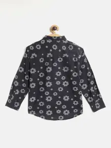 Gini and Jony Boys Charcoal Grey Pure Cotton Regular Fit Floral Printed Casual Shirt