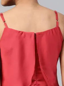 SASSAFRAS Women Red Satin Finish Solid Layered A-Line Dress