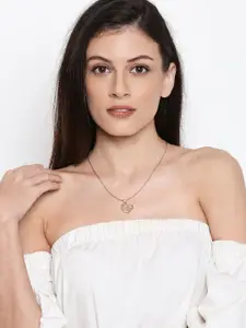 Mahi Rose Gold-Plated White Stone-Studded Heart-Shaped Mom Pendant With Chain