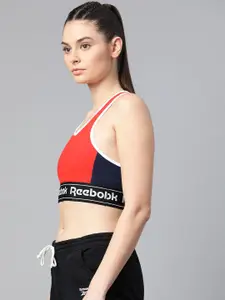 Reebok Women Red Solid Training Essentials Linear Logo Low-Impact Workout Bra