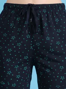 MACK JONNEY Women Navy Blue & Green Printed Lounge Pants