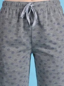 MACK JONNEY Women Grey Melange & Blue Printed Lounge Pants
