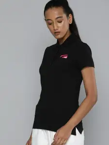 Puma Women Black Formstripe Small Logo Polo Collar T-shirt