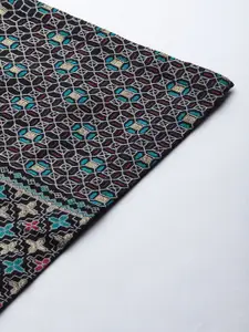 Biba Women Black & Off-White Ethnic Motif Print Straight Kurta