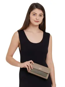Lavie Women Beige & Olive Green Colourblocked Three Fold Wallet