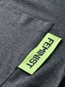 Hubberholme Women Charcoal Grey Solid Cropped Box Pocket Sweatshirt