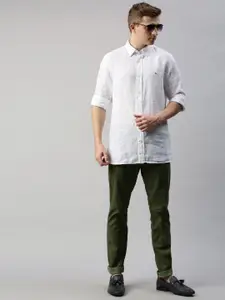 Tommy Hilfiger Men White & Blue Slim Fit Self Design Casual Shirt