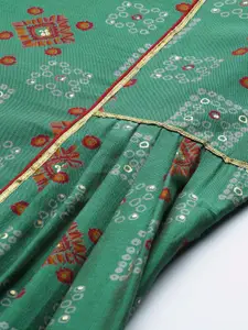 Sangria Women Green & Red Printed A-Line Dress