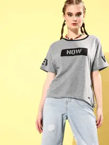 The Roadster Lifestyle Co Women Grey Printed Round Neck T-shirt