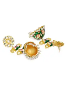 Peora Green & Gold-Toned Enamelled Dome Shaped Jhumkas