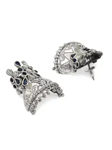 Peora Silver-Plated & Blue Contemporary Drop Earrings