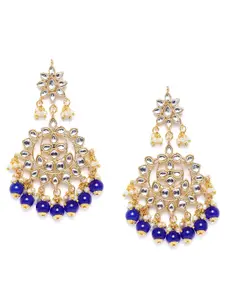 Peora Gold-Plated & White Kundan Studded Crescent Shaped Chandbalis