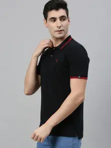 Urbano Fashion Men Black Solid Polo Collar Pure Cotton T-shirt