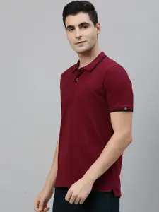 Urbano Fashion Men Maroon Solid Polo Collar Pure Cotton T-shirt