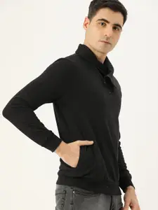 Campus Sutra Men Black Solid Bio Wash Pullover Sweatshirt