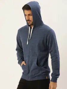 Campus Sutra Men Blue Solid Hooded Sweatshirt