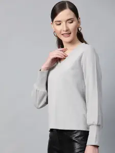 SASSAFRAS Women Grey Ribbed Top