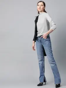SASSAFRAS Grey High Neck Ribbed Top