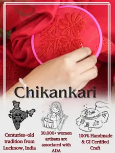 ADA Green & White Pure Cotton Chikankari Hand Embroidered Sustainable Saree