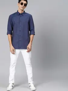 Tommy Hilfiger Men Navy Blue Regular Fit Self Design Casual Shirt