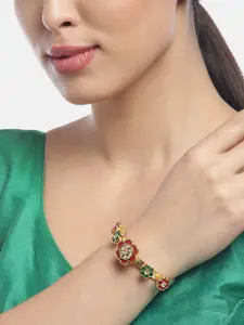 Priyaasi Red & Green Gold-Plated Stone-Studded Enamelled Handcrafted Bangle-Style Bracelet
