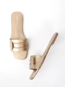 Vishudh Women Gold-Toned Embellished Open Toe Flats