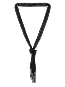 RICHEERA Black Artificial Beaded & Tasselled Knot Necklace