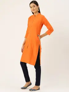 Vastraa Fusion Women Orange Solid Straight Kurta