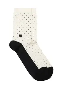 SockSoho Men Off-White & Black Micro Ditsy Patterned Above Ankle-Length Cotton Socks