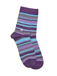 SockSoho Men Purple & Blue Striped Above Ankle-Length Socks
