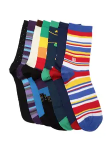 SockSoho Men Pack of 7 Patterned & Striped Above Ankle-Length Socks