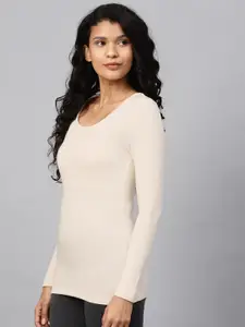 Marks & Spencer Women Cream-Coloured Solid Thermal Top