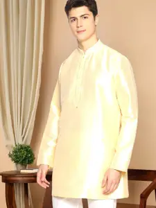 TATTVA Men Cream-Coloured Solid Straight Kurta