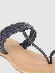 Carlton London Women Navy Blue Braided One Toe Flats