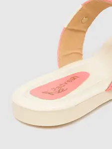 Padvesh Women Coral Pink & Off-White Colourblocked One Toe Flats